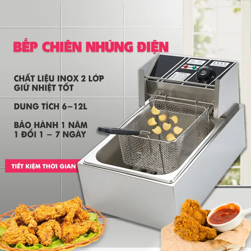 Bếp Chiên ngập dầu nhúng điện VINCI 6L, Inox cao cấp công xuất 2500w. Bảo hành 12 tháng