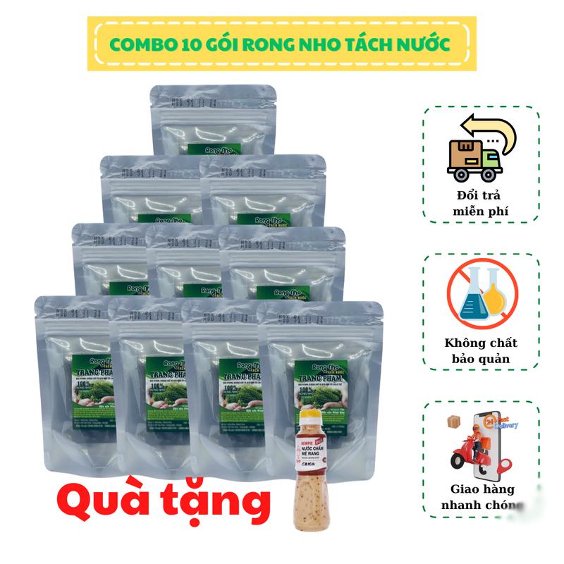 Combo 10 gói rong nho tách nước xốt mè rang cao cấp - Gói 100gr x 10 ngâm nở nhiều rong  rong bien, rong tach nuoc