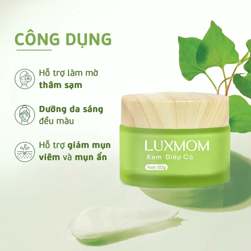 [MUA 1 ĐƯỢC 4] Combo Gồm Kem Diếp Cá Luxmom + Kem Dưỡng Rau Má + Kem Chống Nắng + Tặng Kèm Sữa Rửa Mặt 20ml - Hỗ Trợ Giảm Mụn, Giảm Nám, Dưỡng Trắng Da, Cấp Ẩm Chuyên Sâu 1