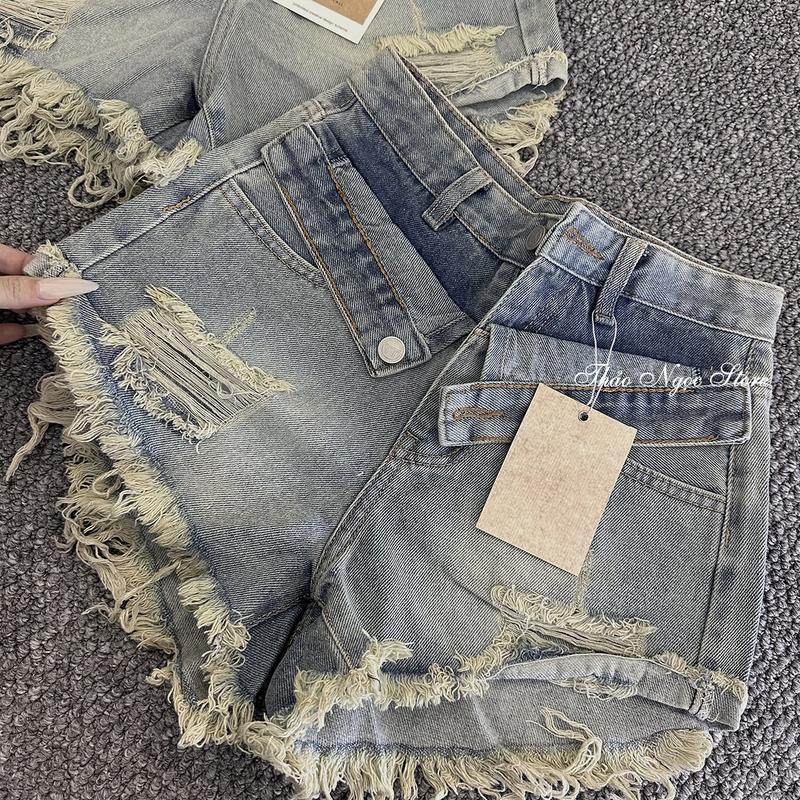  Quần short jean nữ rách line tua lưng lật kiểu! THẢO NGỌC STORE Women 