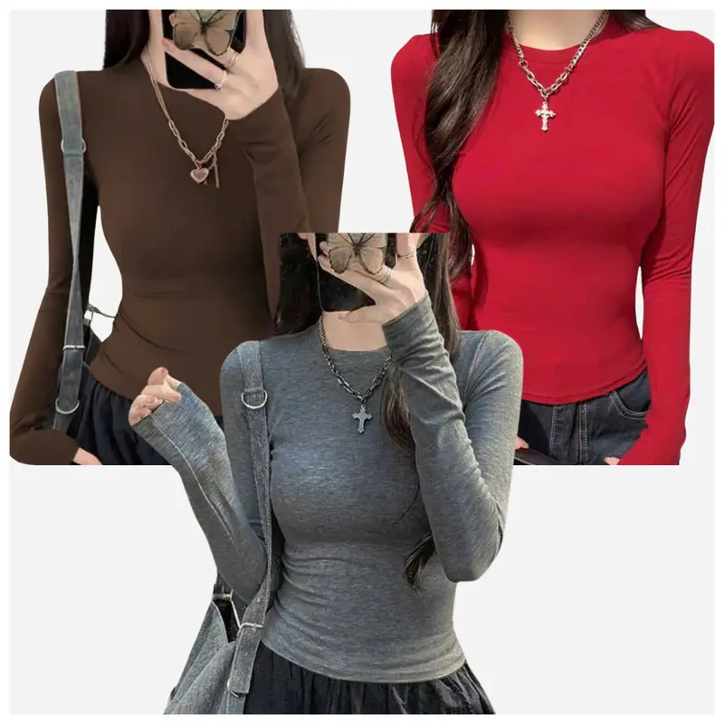 Combo 3 áo thun nữ CỔ TRÒN vải thun coton lụa mịn mát co giãn bốn chiều freesize - Top, Women 0