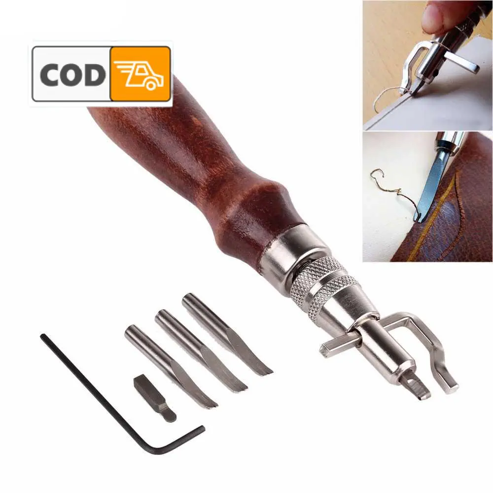 Alat DIY Kerajinan Kulit 7in1 Steel Leather Craft Tools Kit Gagang Kayu