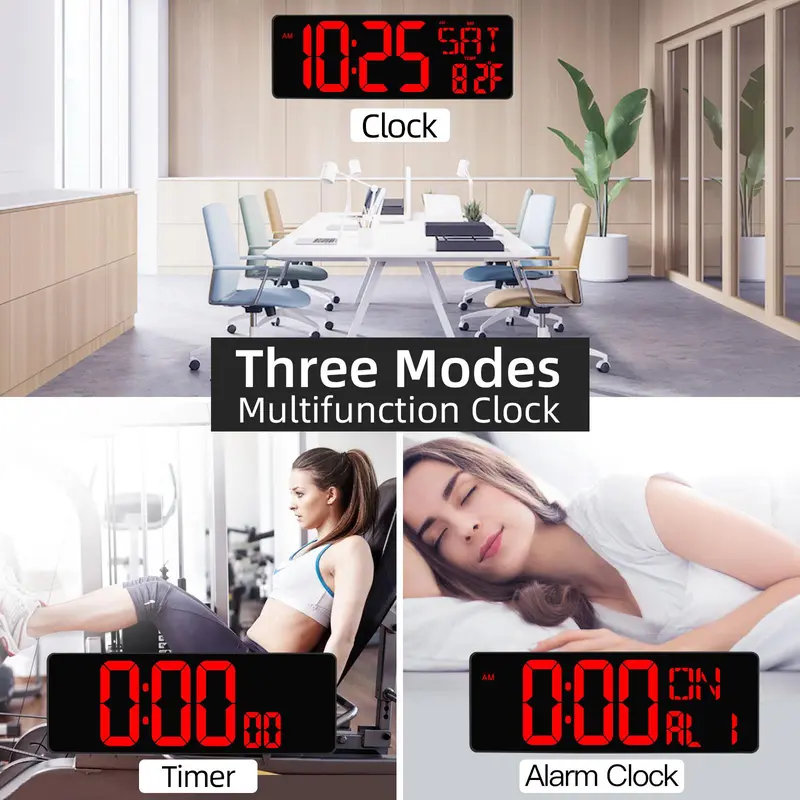 17.2 Inch Large LED Display Digital Wall Clock with Remote Control, Count Up and Countdown Timer, Temperature and Date Auto Switchable Wall Clock, Decor, Living Room, Home Goods 2