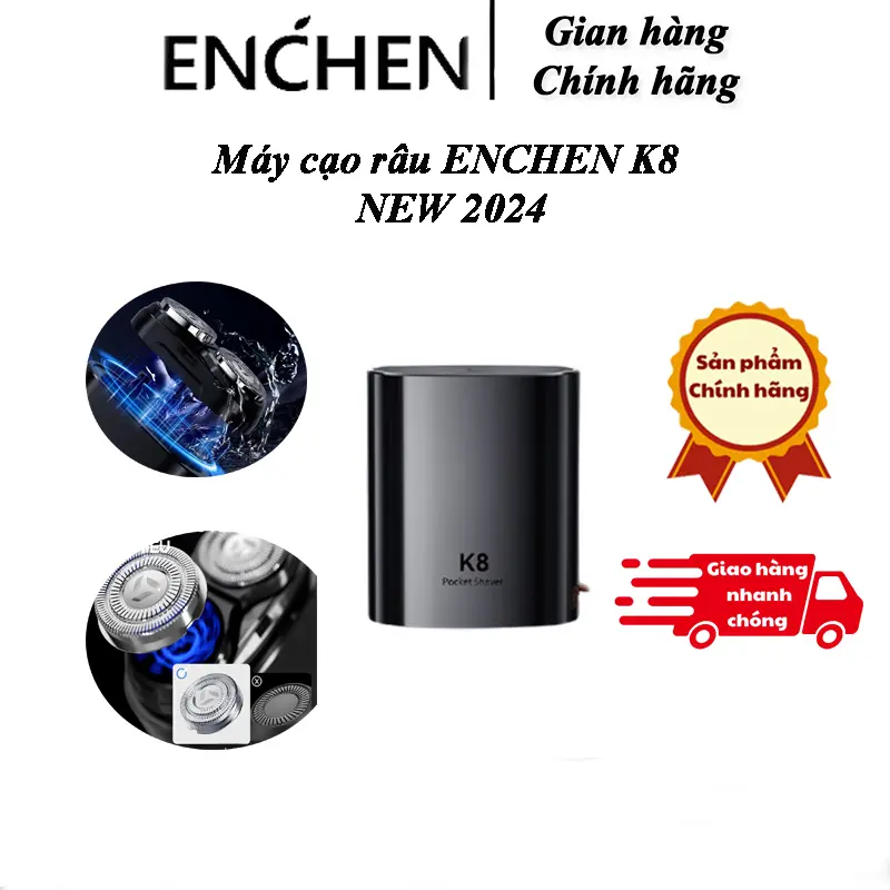 Máy cạo râu enchen K8 đầu cạo 2D tự mài kháng nước, 18 lưỡi dao tự mài, pin dùng trâu - Chính hãng