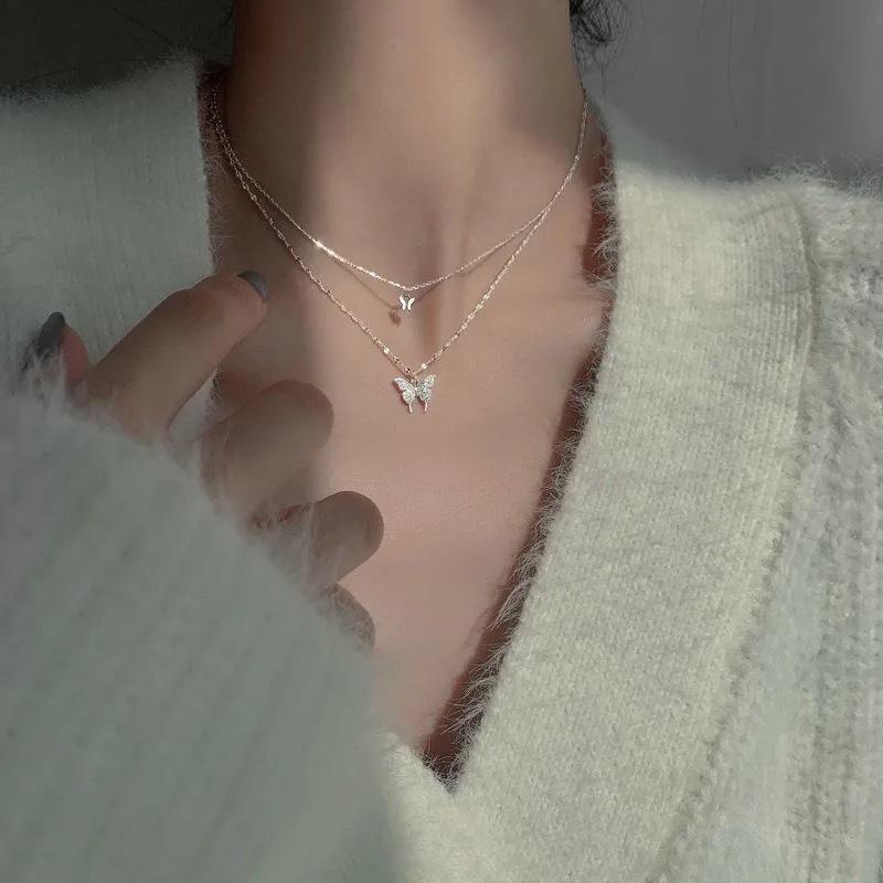  Vòng Cổ Dây Chuyền Xương Đòn Hai Lớp Cho Nữ Trang Sức Mặt Dây Chuyền Hình Bướm Phụ Kiện 