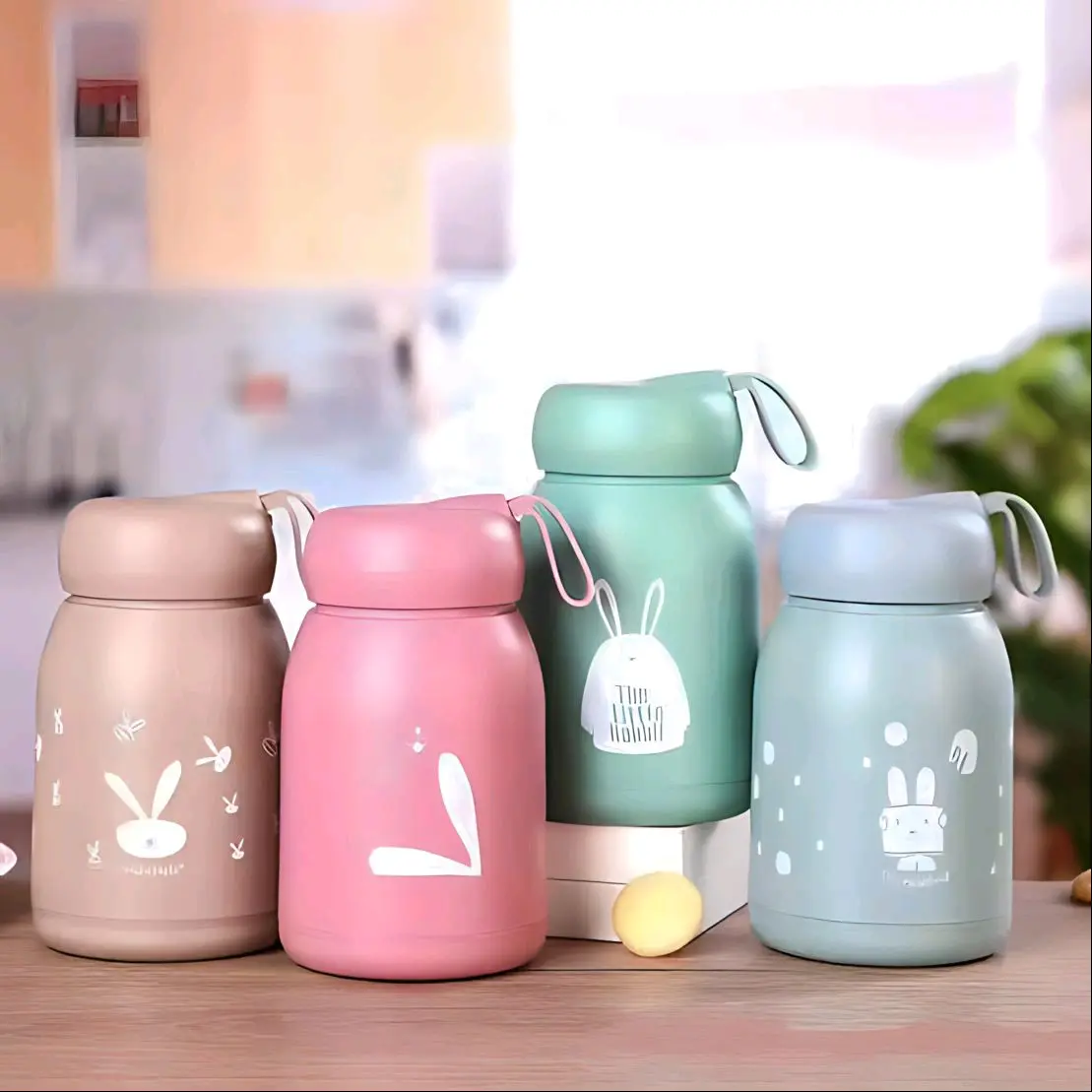 ZZ Cute Rabbit Design Water Bottle Glass Vacuum Cup 330ml