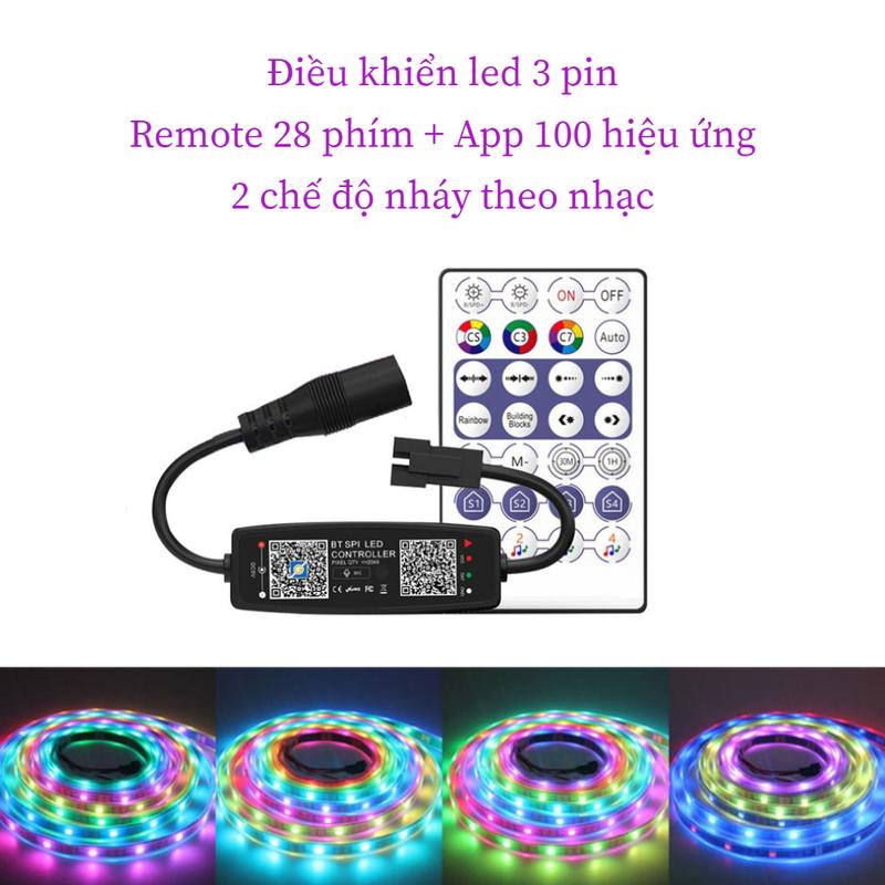 Bộ điều khiển đèn Led ARGB 5~24V WS2811 WS2812B 28 phím, bluetooth + app nháy theo nhạc