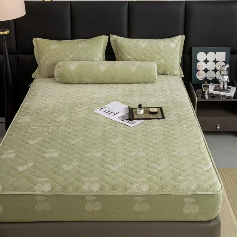 [Hàng loại 1] Bộ ga gối nỉ lông thỏ 4 món chất liệu siêu mềm mịn , Ga gối nỉ bọc đệm dập vân chìm họa tiết 6
