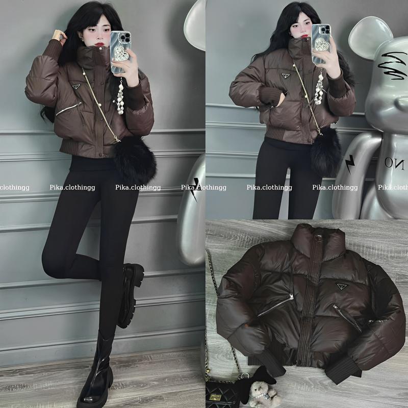 [HÀNG QUẢNG CHÂU L1] Áo Phao Da Nữ Dáng Ngắn Có Khoá Bo Len Loại 1 MÃ PHAO KHOÁ