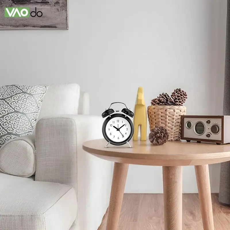 Alarm Clock, 1 Count Loud Alarm Clock, Twin Bell Analog Clock, Battery Operated Design Round Clock with Backlight for Bedroom, Home Goods 4