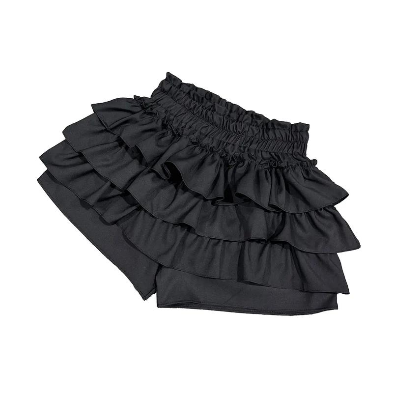 Chân váy Nữ xoè có quần 3 tầng lưng thun co giãn bản cao, Màu đen chân váy quần áo ngắn Women Nhung quần váy nữ ngắn chân váy phồng quần bí