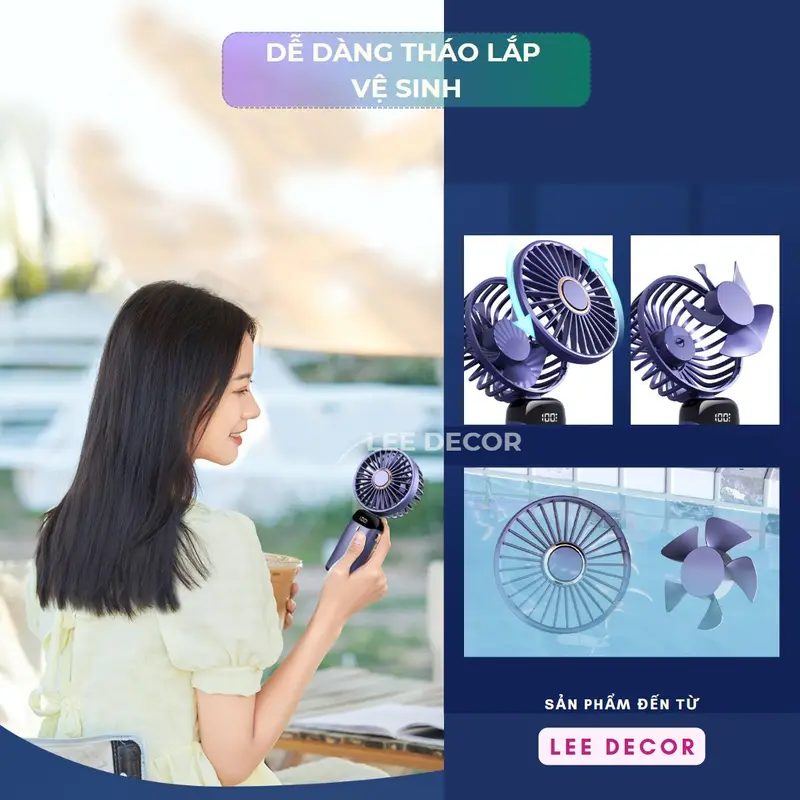 Quạt Tích Điện CHÍNH HÃNG Cao Cấp 10.000mAh , Tặng Kèm Viên Nén & Lọ Tinh Dầu & Sticker, Màn Hình Led Trực Quan, 5 Cấp Độ Gió Sử Dụng 12-15 Tiếng, Giá Đỡ Điện Thoại, Dây Đeo Cổ Du Lịch Hè. 5