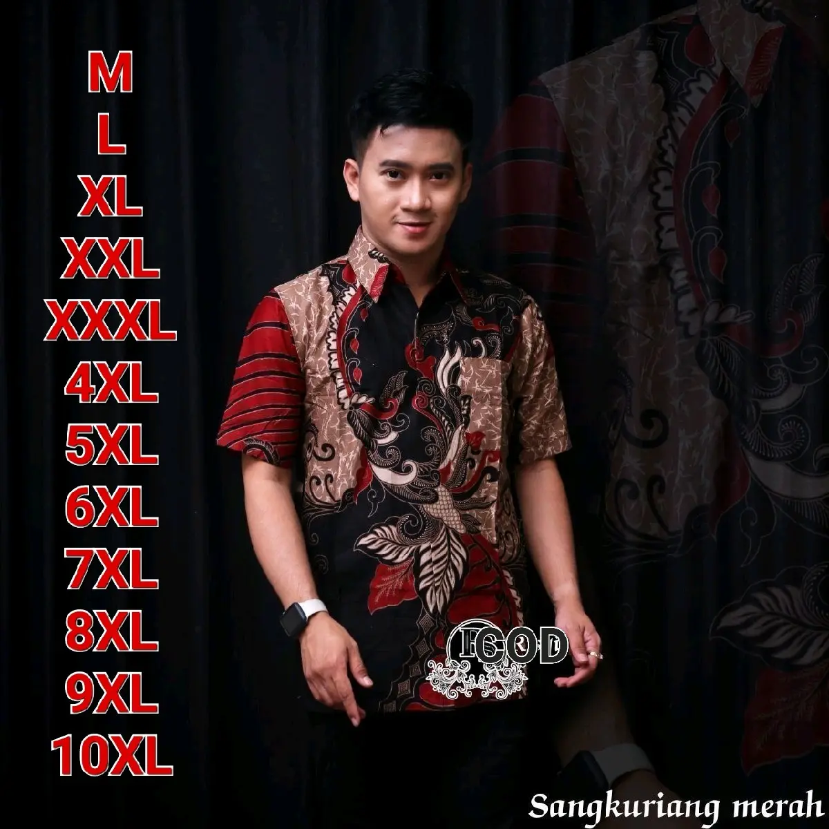 Kemeja batik pria lengan pendek motif sangkuriang merah Katun Baju Lembut Nyaman Seragam