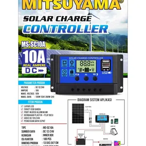 Solar Charge Controller 10A 20A 30A 40A 50A 60A MITSUYAMA Cell PWM Pengisi Daya Surya 12V 24V