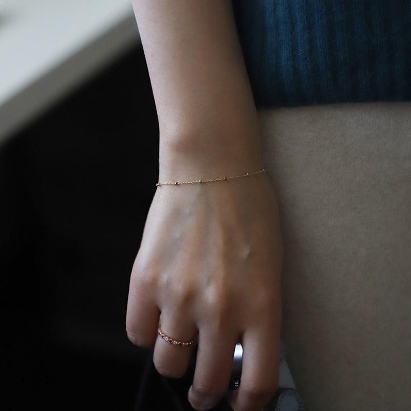925 Sterling Silver Plated 14K Gold Bracelet Doudou Spacer Beads Ball Pure Necklace Simple Light Luxury Japanese and Korean All-Match Fine Plain Bracelet 0