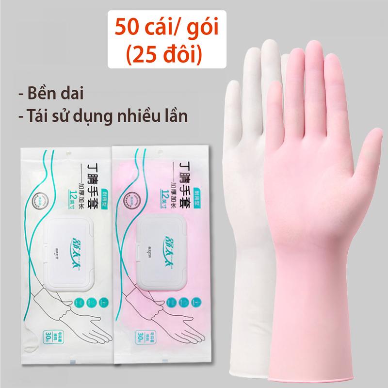 Gói 50 cái găng tay cao su nhà bếp Living C, siêu dai, không mùi sử dụng nhiều lần cho làm bếp, rửa chén Rửa Bát Chống Nước gang  tay