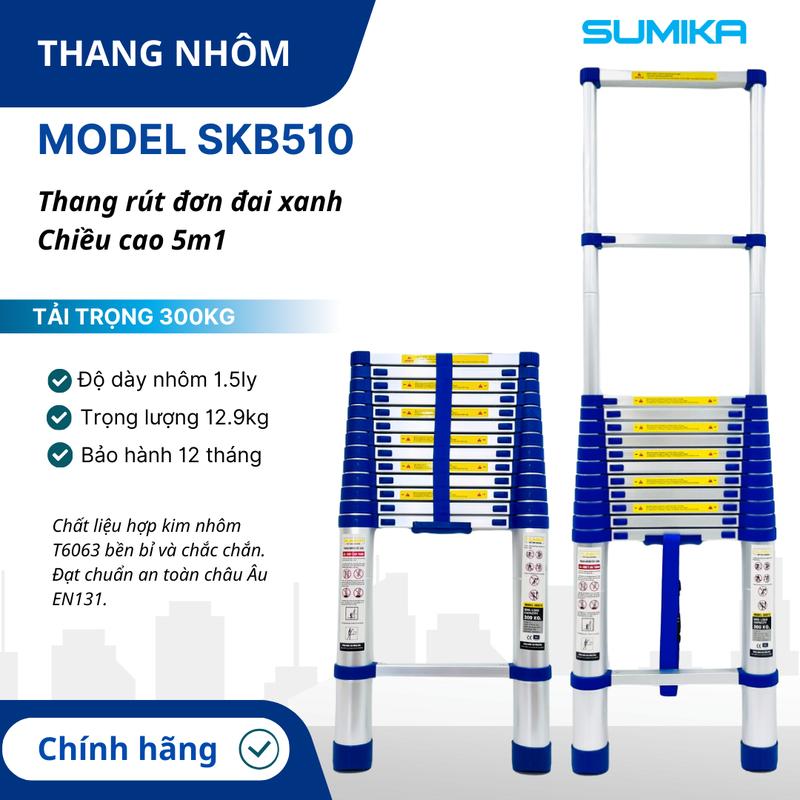 Thang nhôm rút gọn SUMIKA SKB510, chiều cao tối đa 5.1m, chiều cao rút gọn 0.95m, tải trọng 300kg