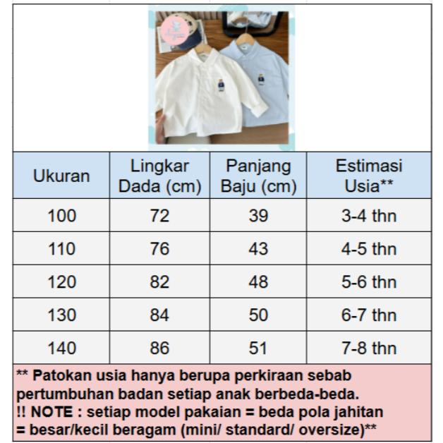 Kemeja Lengan Panjang Anak 3-8 Tahun Pakaian Anak Laki Laki Atasan Kemeja Putih Biru Anak Cowok 7