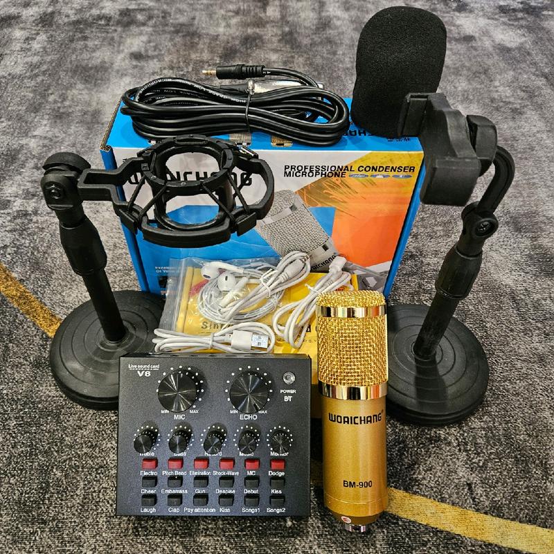 HOT HOT 2023 micro thu âm livestream hát karaoke micro woaichang bm900 card v8 kẹp mic kẹp điện thoại để bàn và tai nghe nữa nhé