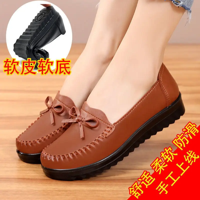 Giày Lười Cho Mẹ, Da Thật, Thanh Toán Khi Nhận Hàng, Giày Cho Mẹ Trung Người Già, Thoáng Khí, Đế Mềm, Phong Cách Cổ Điển Và Thời Trang, Giày Cho Mẹ Nữ Shoes