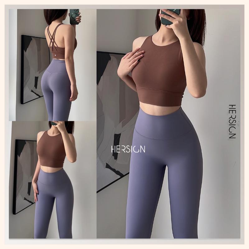 Set đồ tập gym nữ Đồ tập yoga áo bra cổ yếm quần legging cao cấp HERSIGN-SMIXB21L20D