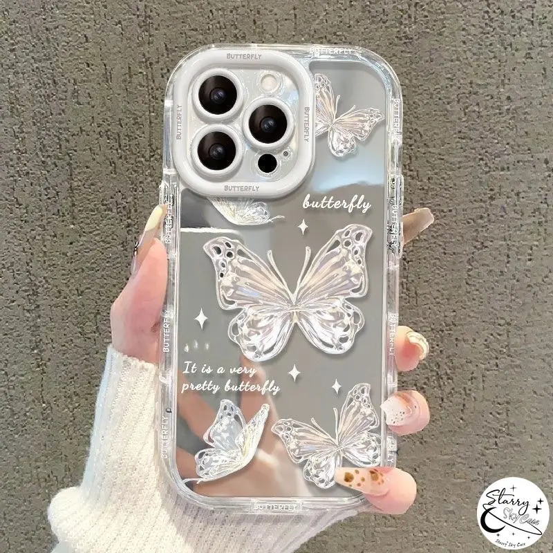 Fashion Kartun Melamun Gemerlap Kupu-kupu Beruntung Surat Grafiti Penutup Mengkilap Untuk Realme C20 C67 C20A C53 C51 C15 C25 C11 C11 2021 C12 C25s Note 50 Narzo 20 30A Kotak Rias Cermin Puff Mewah 5