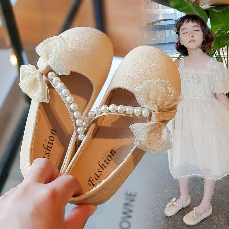 Giày Công Chúa Trẻ Em, Đế Mềm, Thiết Kế Ngọc Trai, Giày Lười, Thích Hợp Cho Bé Gái, Giày Màu Nude, Phong Cách Mary Jane, Thoải Mái, Giày Biểu Diễn Đầu Tròn, Bộ Sưu Tập Thu / Hè 2024 2