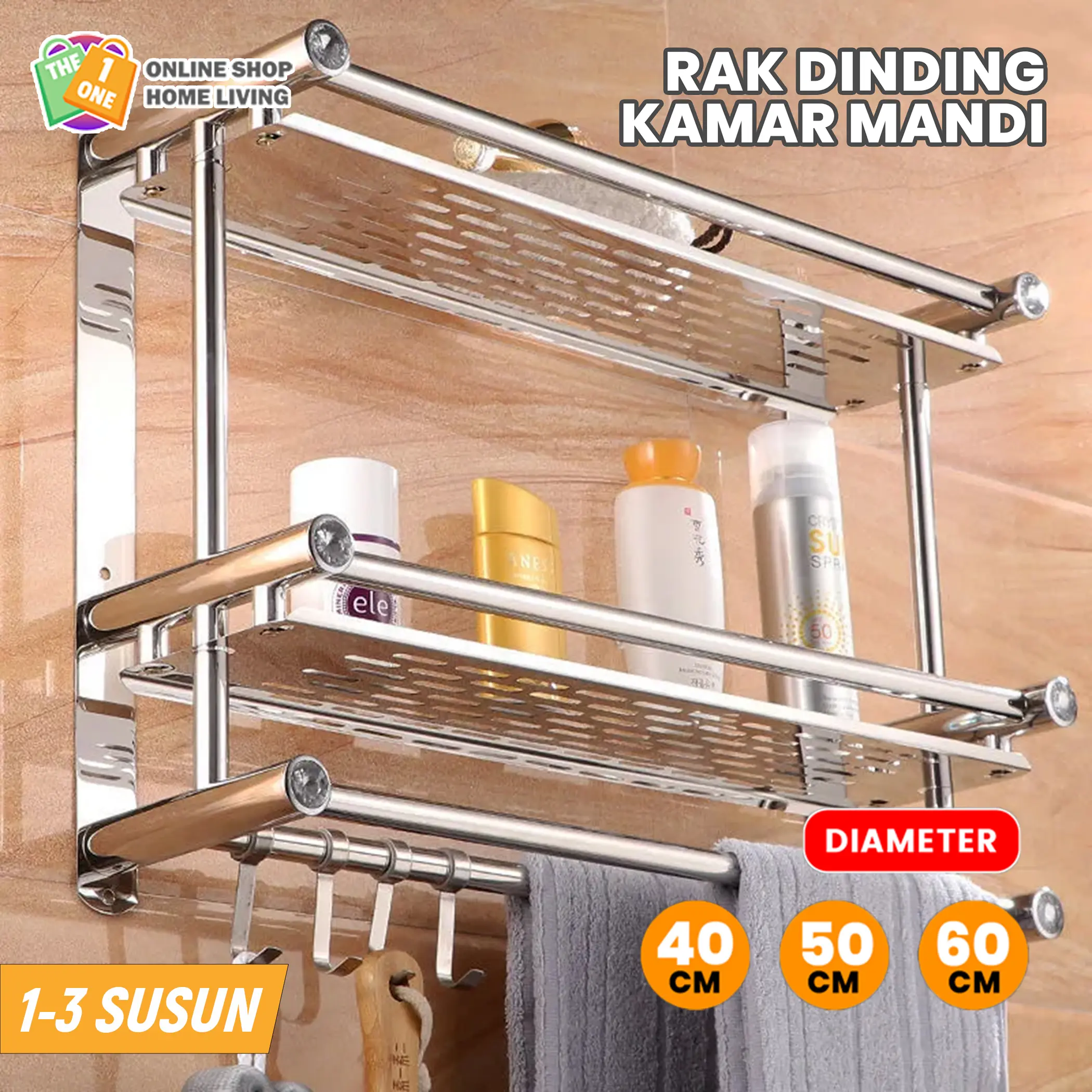 Rak Gantung Kamar Mandi Stainles Steel - Rak Gantungan Handuk 1-3 Susun ambalan  kamar