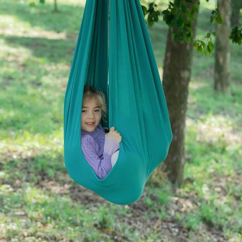 Product Introduction of Portable Elastic Kid Swing Soft Breathable Hammock Swing 150x280cm Washable Pod Swing Chair Indoor 15