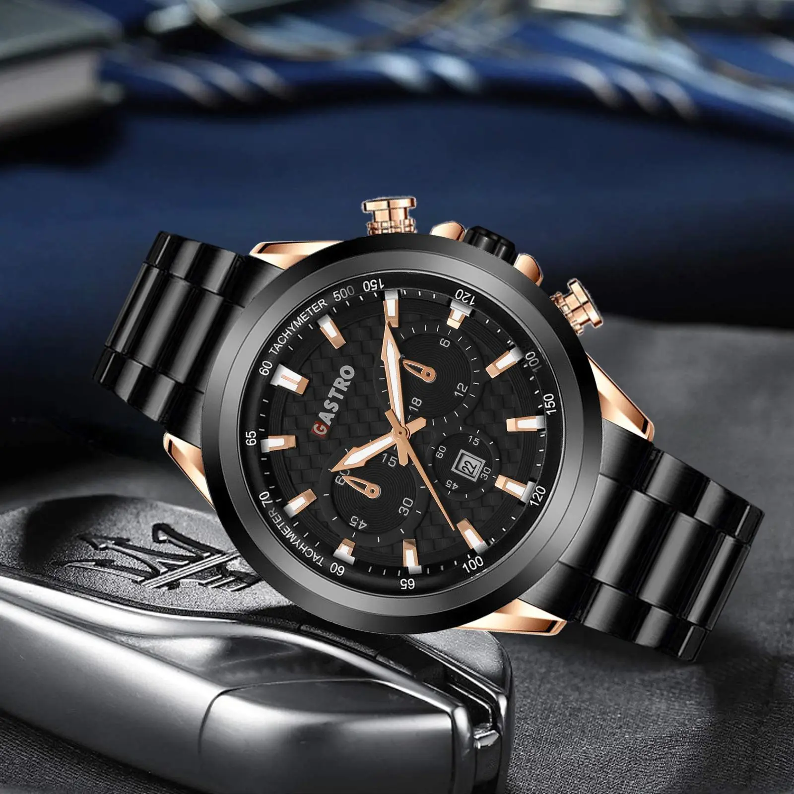 DISKON Gastro Jam Tangan Pria 11343 Rantai Stainless Steel Water Resistant 3 ATM Kaca Watches