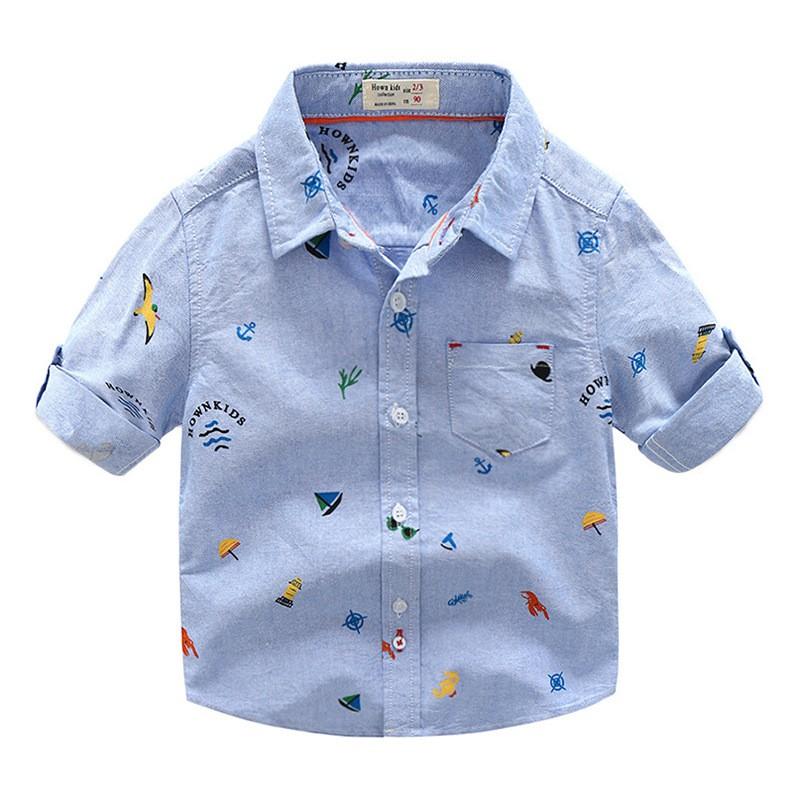Baju Shirt Kemeja Fashion Anak Laki-Laki Lengan Panjang Warna Biru Dan Putih 3