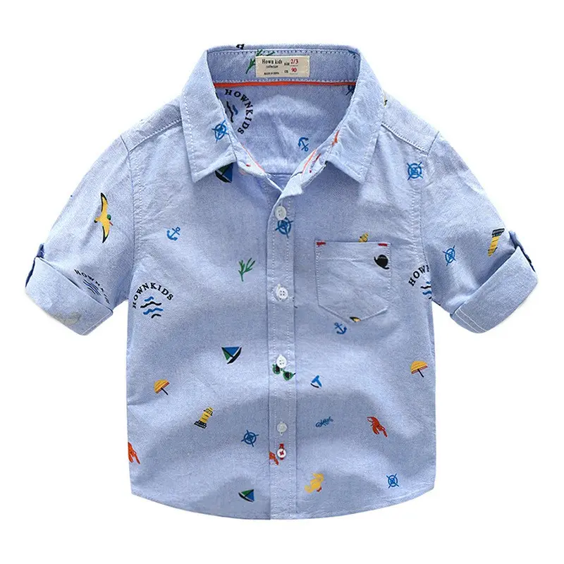 Baju Shirt Kemeja Fashion Anak Laki-Laki Lengan Panjang Warna Biru Dan Putih 3