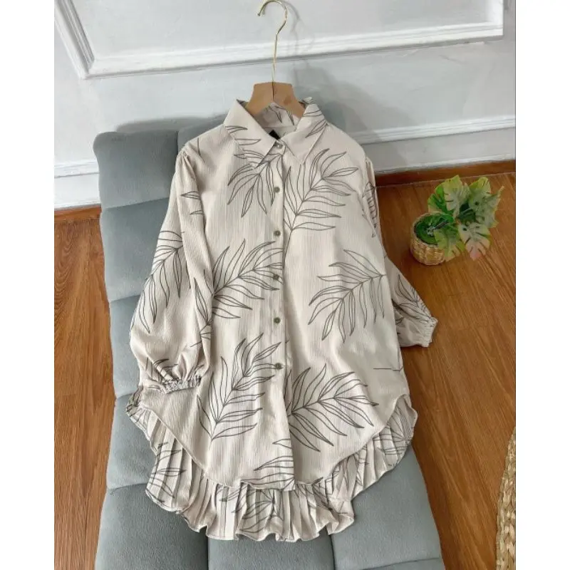 MAY - Munna Blouse Plisket Motif | Atasan Kemeja Motif Wanita Terbaru | Blouse Wanita Jumbo Baju Panjang 5