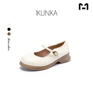 IKUNKA Cross Sepatu Pantofel Wanita Mary Janes Hak 3cm Ventura Chunky Fashion Korea LV62