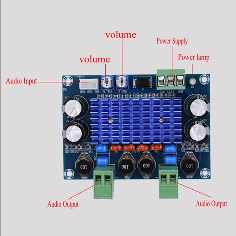 XH-M572 Powerful Digital Audio Amplifier Board TPA3116D2 Chassis Designed for Plug-in 5-28V Output 2x120W High-Fidelity Amplifier Module 1