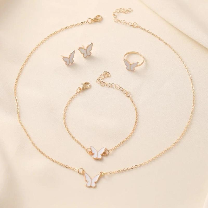 Vòng Cổ Kính Rơi Hình Bướm, Thời Trang Tinh Tế Và Đơn Giản, Dây Chuyền Xương Đòn, Vòng Cổ Thanh Lịch, Bộ Trang Sức Bông Tai, Nhẫn 2