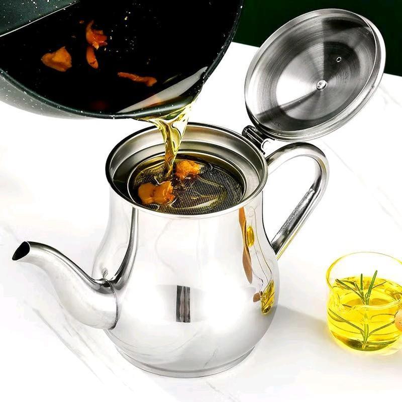Bình lọc dầu Inox 800ml lọc dầu thừa sau chế biến, Ấm lọc dầu ,chiết dầu mỡ kèm khay lọc tiện lợi 0