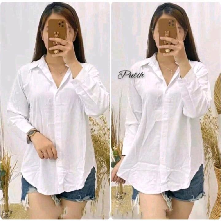 KEMEJA OVAL WANITA LENGEN PANJANG Polos Crinkle Baju Atasan Kerja Basic Casual Santai Kancing Oversize Simple 2