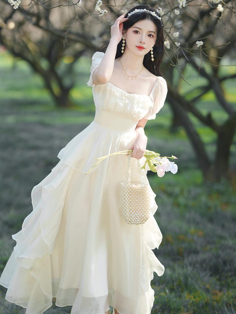 Tea Break French Retro High-End Sweet Girl Slimming Fairy Temperament Super Fairy Ruffled Dress for Tea Break French Retro High-End Sweet Girl Slimming Fairy Temperament Super Fairy Ruffled Dress for