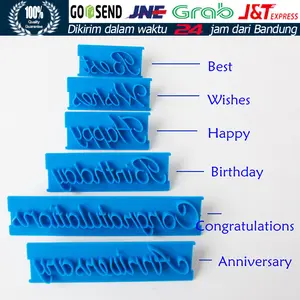 6 Pcs Cetakan Embosser Happy Birthday Dan Ucapan Selamat / Stamp Kue Fondant & Clay / Alat Dekorasi Kue Tart Buttercream Untuk Perayaan Ulang Tahun dan Anniversary