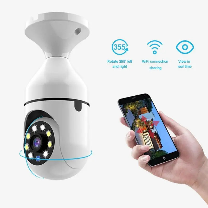 Camera với bóng đèn E27, với Wifi, khả năng nhìn ban đêm, theo dõi tự động của con người, độ phân giải 2MP Led