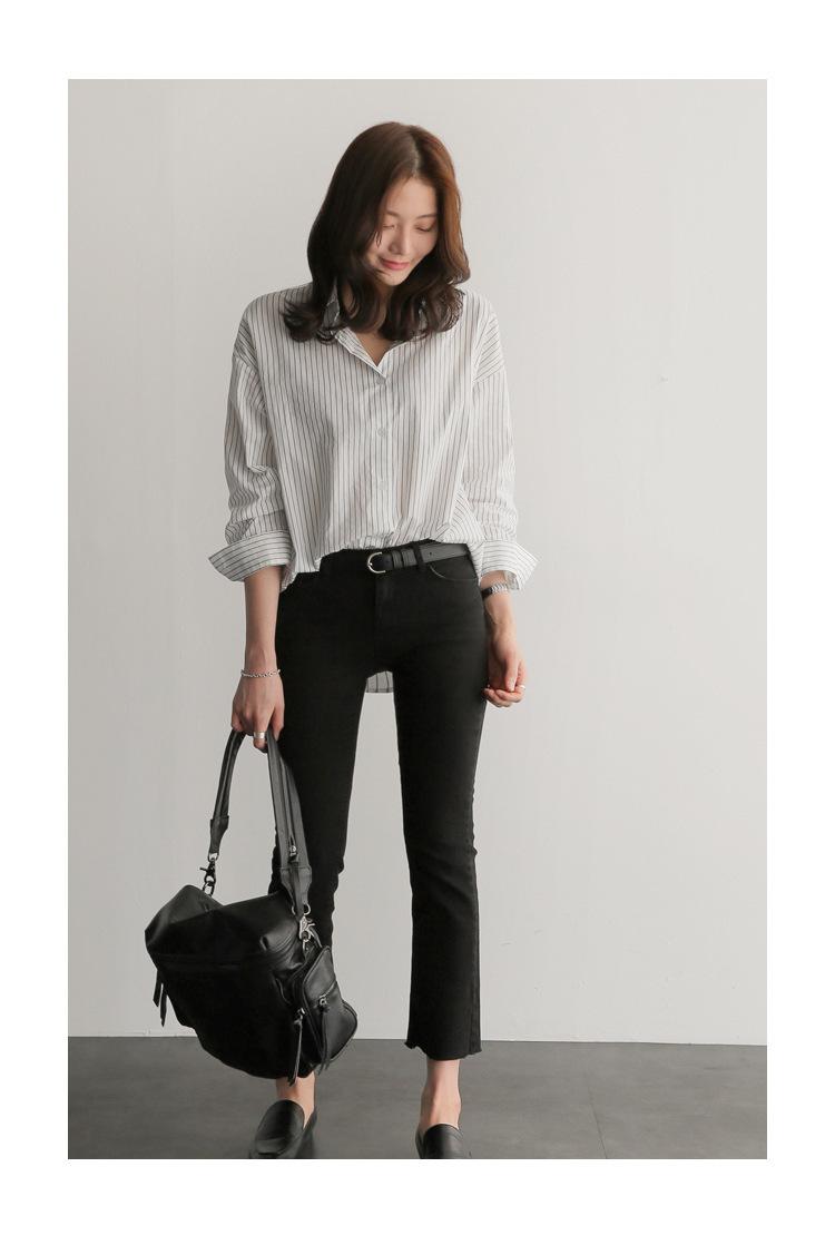 Product Introduction of 2023 Spring/Summer New Mid length Versatile Loose Blue Vertical Stripe BF Large Long Sleeve Shirt Women's Summer Han Style Top Blouse 9