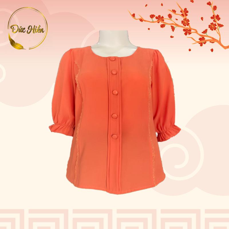 ÁO NỮ TRUNG NIÊN LỤA TẦM Ý ĐÍNH NÚT SANG TRỌNG Top Sơ Mi Women Kem Đen Cotton Cổ tròn Thông thường 6