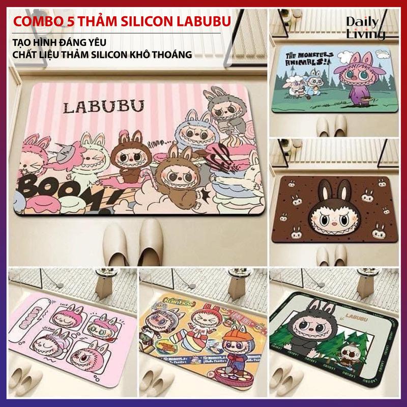 COMBO 5 Thảm Lau Chân, Thảm Chùi Chân Silicon Hoạ Tiết Labubu Dễ Thương Chống Trượt, Chống Thấm Ngược 1