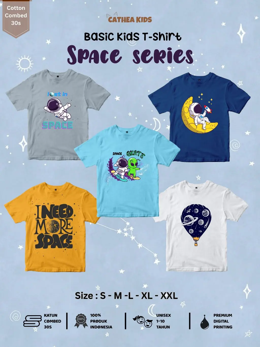 CATHEA KIDS SPACE KAOS ANAK UNISEX CEWEK COWOK 1-10TAHUN MOTIF KARTUN DAN GAME KEKINIAN