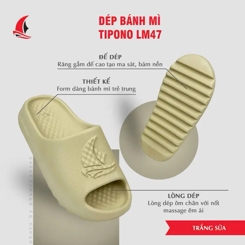 Dép bánh mỳ TIPONO Nam Nữ siêu nhẹ đế trống trơn trượt