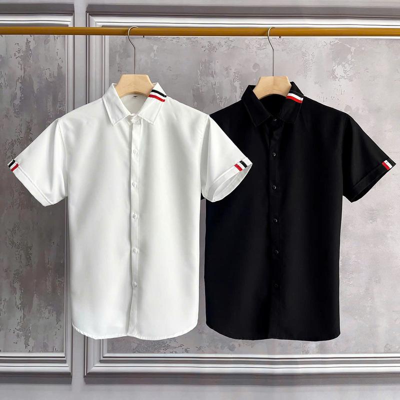 Áo Sơ Mi Nam Ngắn Tay Phối Sọc Xanh Đỏ Chất Vải Mango Dày Dặn Co Giãn Nhẹ X 2 Màu Chuẩn Form Nam Dễ Phối Đồ Menswear [BEAUTY STORE ]