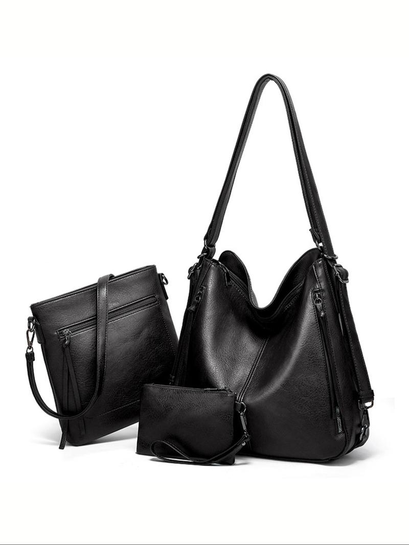 Product Introduction of Women's Fashionable Solid Color Tote Bag & & Shoulder Bag & Wallet Set, Casual Versatile Shoulder Bag Set for Daily Used, Trendy High-quality Daily Commuting Bag, Girl Shopping Bag 4
