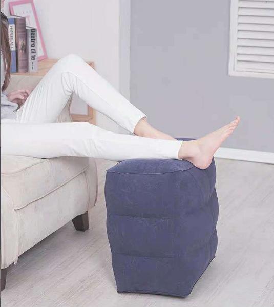 gối kê chân đi máy bay, chất liệu nỉ hơi điều chỉnh được độ cao 2 tầng hoặc 3 tầng nhờ có 2 van độc lập