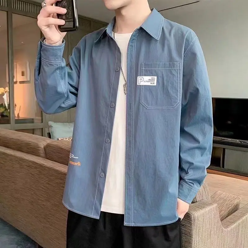 Áo Sơ Mi Dài Tay, Áo Khoác Thường Ngày Cho Nam, Hợp Xu hướng, Thích Hợp Cho Mùa Xuân, Lớp Cơ Sở, Mỏng Và Rộng Rãi, Áo Sơ Mi Bảo Hộ Lao Động Đẹp Trai, Thích Hợp Cho Mùa Hè Menswear Có Cổ